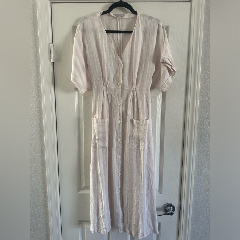 Chelsea28 white ivory pink stripe sleeve button down midi dress size small